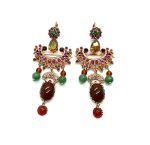 Mariana Earrings Finely Detailed Green Aventurine Mineral & Multicolor Swarovski Crystals My Treasures Coll.