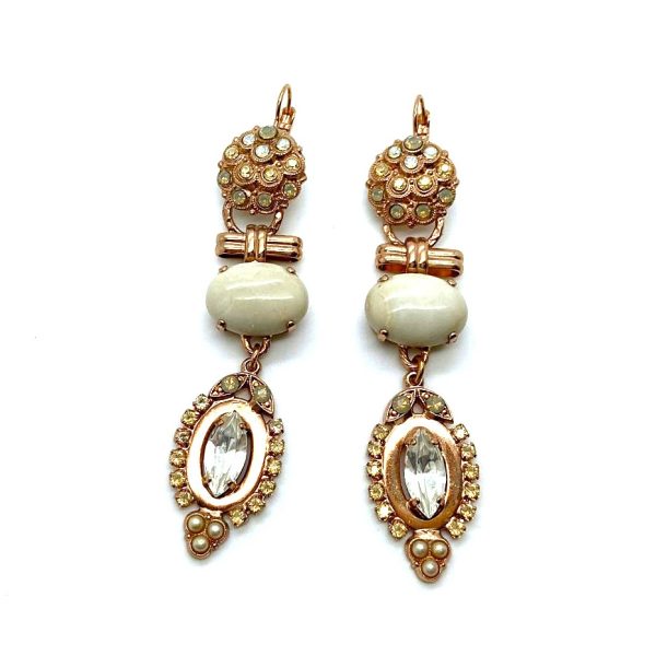 Mariana Earrings White Turquoise Mineral, Pearl, Clear & Champagne Austrian Crystals Gypsy Soul Coll.