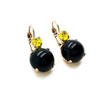 Mariana Earrings Simply Elegant Onyx Mineral & Jonquil Austrian Crystals My Treasures Coll. - Image 3