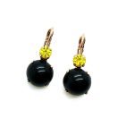 Mariana Earrings Simply Elegant Onyx Mineral & Jonquil Austrian Crystals My Treasures Coll.