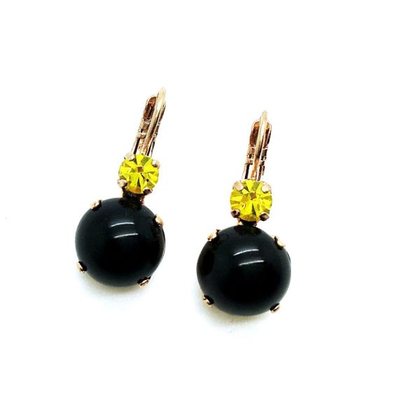 Mariana Earrings Simply Elegant Onyx Mineral & Jonquil Austrian Crystals My Treasures Coll.