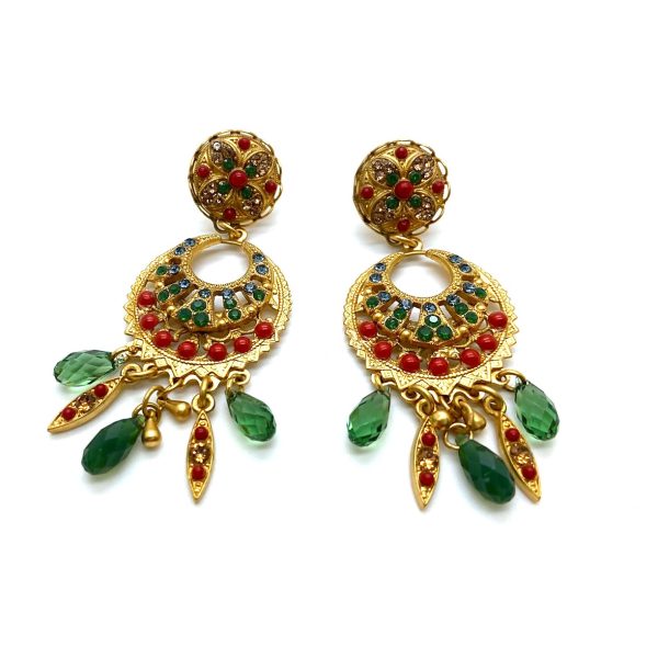 Mariana Earrings Chandelier Reds & Greens Austrian Crystals Poppy East Meets West Coll.