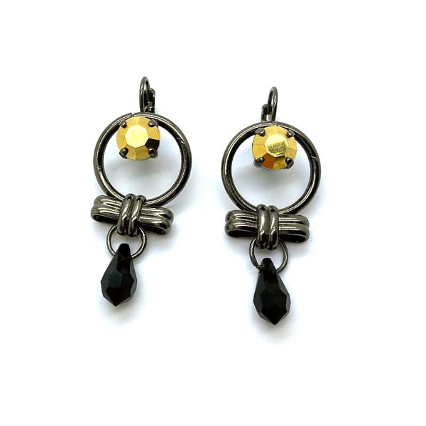 Mariana Earrings Fashionable Bow in Jet & Gold Foil Austrian Crystals Courage Inspiration Coll.