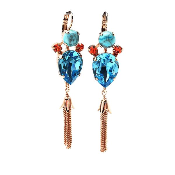 Mariana Earrings Gorgeous Turq Mineral, Blues & Oranges Swarovski Crystals Serengetti Africa Coll.