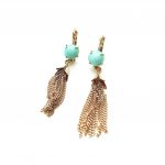 Earrings By Mariana Serengetti Africa Coll. Dainty Turquoise Mineral & Rose Gold Plated Tassel