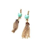 Earrings By Mariana Serengetti Africa Coll. Dainty Turquoise Mineral & Rose Gold Plated Tassel