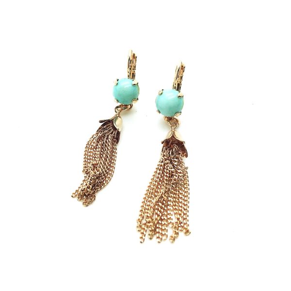 Earrings By Mariana Serengetti Africa Coll. Dainty Turquoise Mineral & Rose Gold Plated Tassel