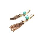 Earrings By Mariana Serengetti Africa Coll. Dainty Turquoise Mineral & Rose Gold Plated Tassel - Image 2