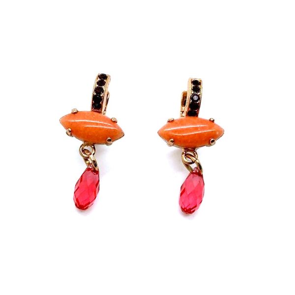 Mariana Earrings Coral Mineral, Padparadscha & Jet Swarovski Crystals Flame Ambrosia Coll.
