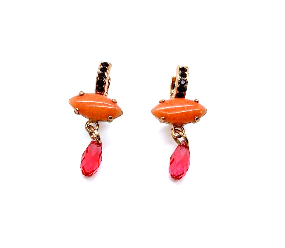 E-1111-1-M1202-RG6 (3) Mariana Earrings Coral Mineral, Padparadscha & Jet Swarovski Crystals Flame Ambrosia Coll. - Image 1