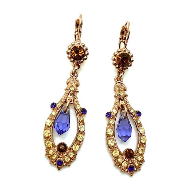 Earrings By Mariana Woman Tanzanite and Smoked Topaz Swarovski Crystals