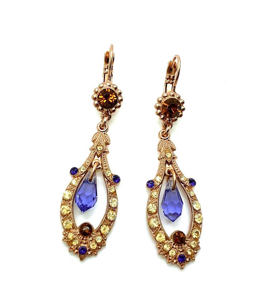 E-1120-1030-RG6 (3) Earrings By Mariana Woman Tanzanite and Smoked Topaz Swarovski Crystals - Image 1