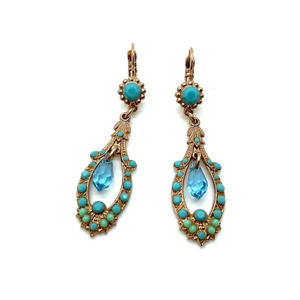 Mariana Earrings Chandelier Beaded Turquoise & Aquamarine Austrian Crystals My Treasures Coll.