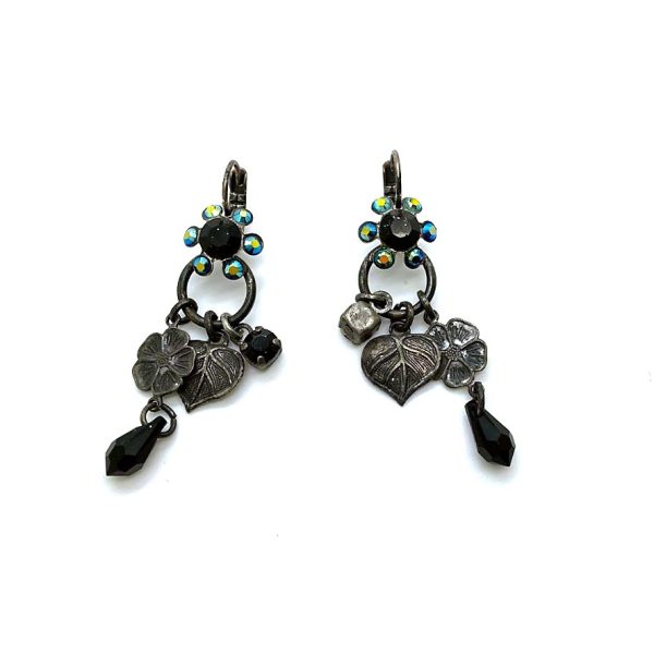 Mariana Earrings Dangling Botanical Jet Black & AB Swarovski Crystals My Treasures Coll.