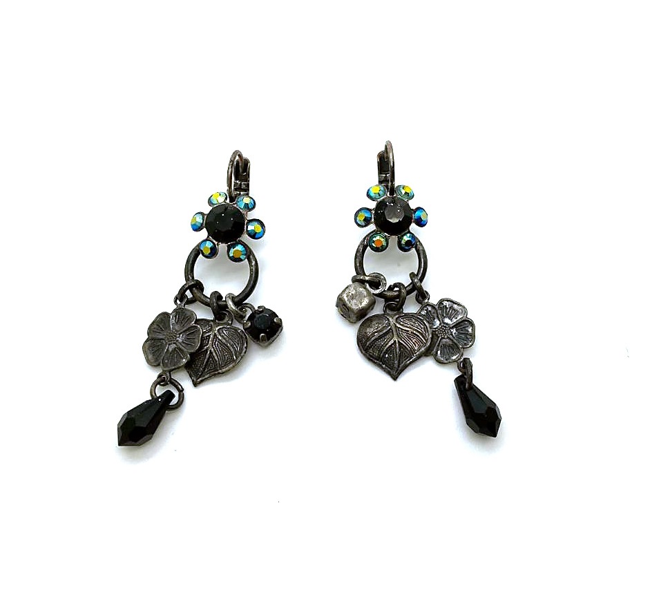 E-1126-280-SP6 (3) Mariana Earrings Dangling Botanical Jet Black & AB Swarovski Crystals My Treasures Coll. - Image 1