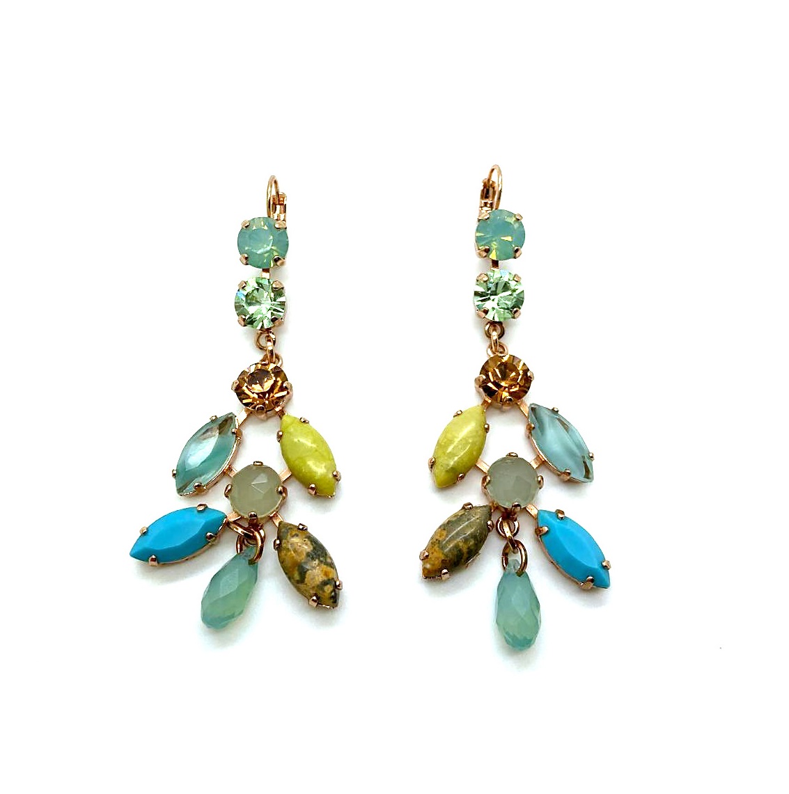 E-1143-1-M1317-RG6 (3) Earrings By Mariana Rising Sun Icons Coll. Exquisite Jasper Minerals & Multicolor Austrian Crystals - Image 1