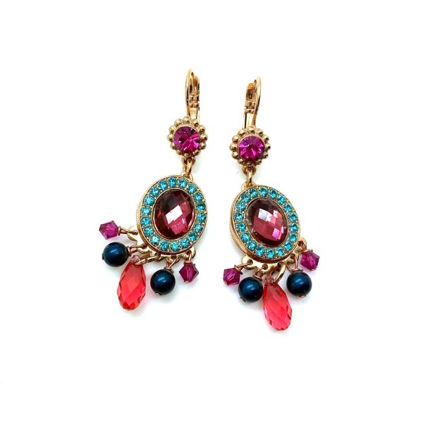 Mariana Earrings Chandelier Multi Color Austrian Crystals Sorbet Sweet Summer Coll. Rose Gold Plated
