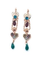 Earrings By Mariana Inspiration Coll. Heart Shaped Dangling Multi Color Swarovski Crystals