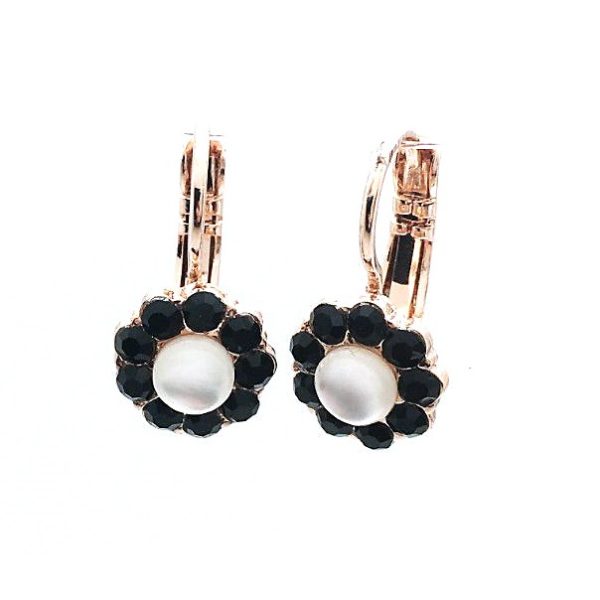 Mariana Earrings Floral White Shell Mineral & Jet Austrian Crystals Zanzibar Africa Coll.