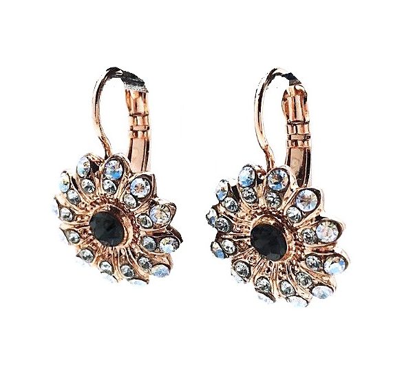 Mariana Earrings Elegant Floral Clear & Jet Swarovski Crystals Zulu Africa Coll.