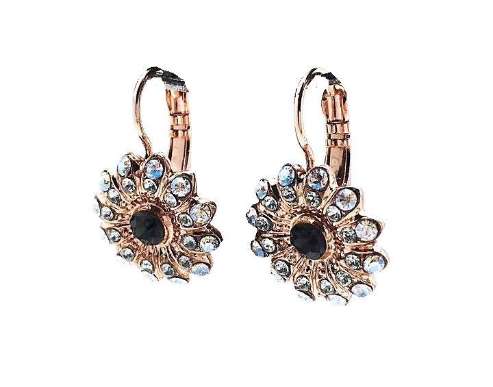 E-1423-3-1080-RG6 (1) Mariana Earrings Elegant Floral Clear & Jet Swarovski Crystals Zulu Africa Coll. - Image 1