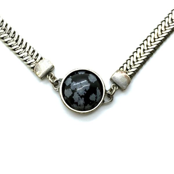 Necklace By Mariana Woman Perfect Snowflake Obsidian Mineral Silver Plated