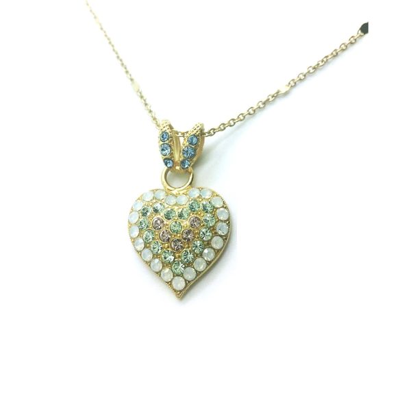 Mariana Pendant Heart Shaped Pink Opal, Chrysolite, Clear & Lt Sapphire Austrian Crystals Songbook Coll.