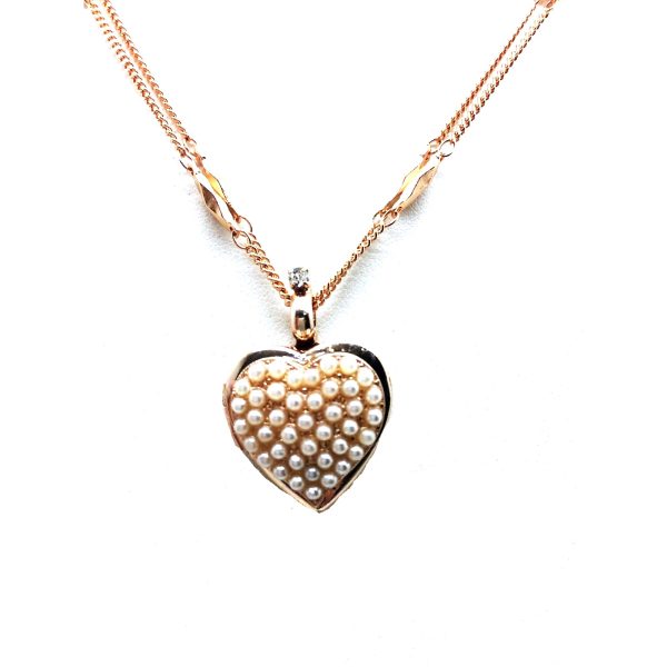 Mariana Necklace Pendant Heart Shaped Locket Pearl Mineral & Clear Swarovski Crystals My Treasures Coll.