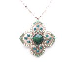 Mariana Necklace Pendant Clover Shaped Greens Austrian Crystals Congo Africa Coll.