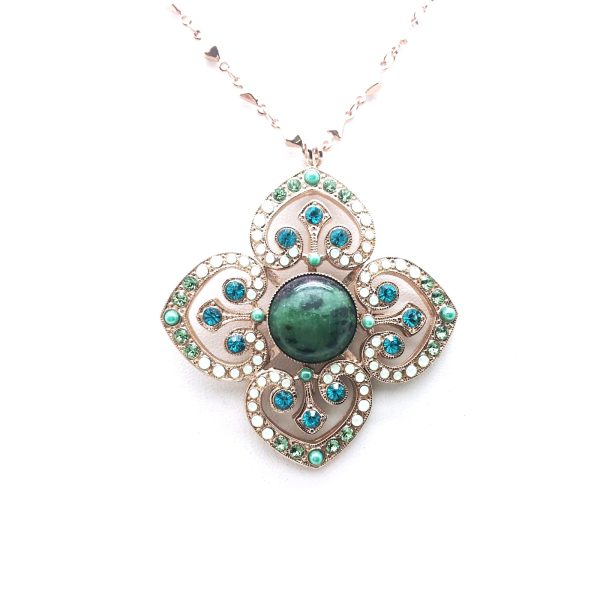 Mariana Necklace Pendant Clover Shaped Greens Austrian Crystals Congo Africa Coll.