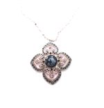 Marianna Necklace Pendant Clover Shaped Greys & Pinks Austrian Crystals Madagascar Africa Coll.