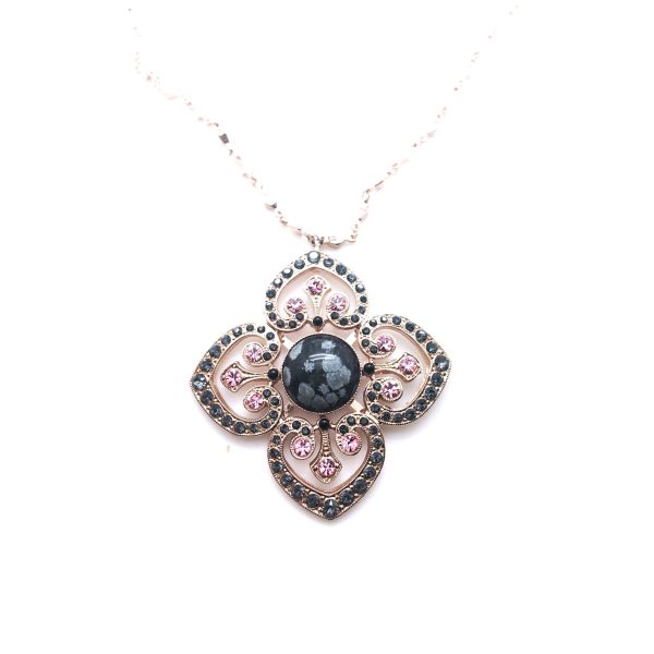Marianna Necklace Pendant Clover Shaped Greys & Pinks Austrian Crystals Madagascar Africa Coll.