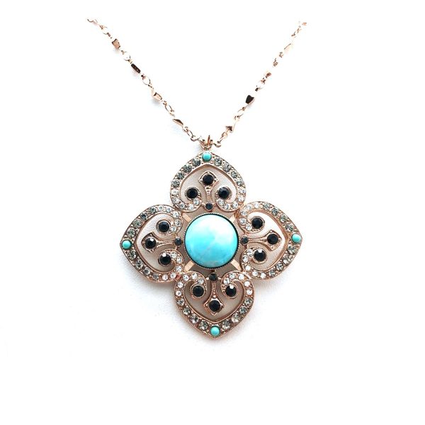 Mariana Necklace Pendant Turq Mineral, Clear & Blacks Austrian Crystals Zanzibar Africa Coll.