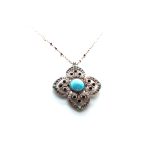 Mariana Necklace Pendant Turq Mineral, Clear & Blacks Austrian Crystals Zanzibar Africa Coll. - Image 2