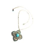 Mariana Necklace Pendant Clover Shaped Turquoise Mineral & Blues Austrian Crystals Zambezi Africa Coll. - Image 2
