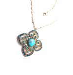 Mariana Necklace Pendant Clover Shaped Turquoise Mineral & Blues Austrian Crystals Zambezi Africa Coll.