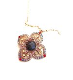 Mariana Necklace Pendant Clover Shaped Chalcedony Mineral & Multicolor Austrian Crystals Gaea Odyssey Coll.