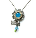 Mariana Necklace Pendant Floral Mocca, Whites & Blues Austrian Crystals My Treasures Coll.