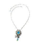 Mariana Necklace Pendant Floral Mocca, Whites & Blues Austrian Crystals My Treasures Coll. - Image 3
