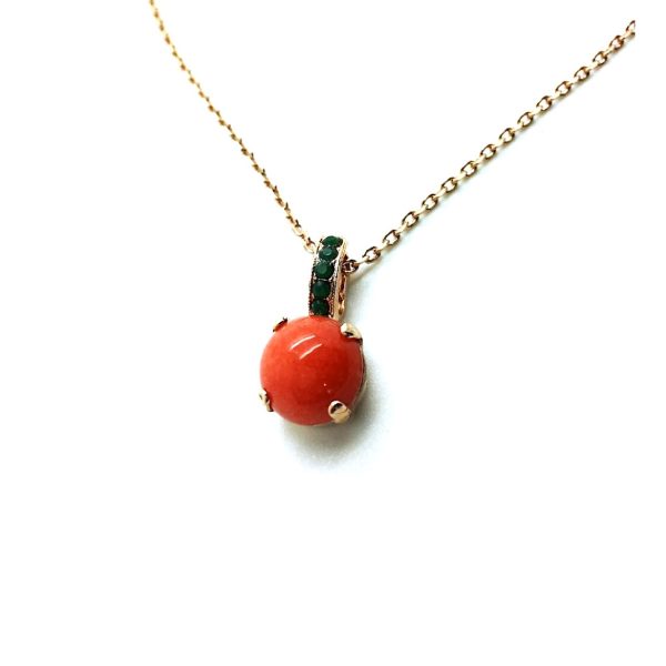 Mariana Necklace Pendant My Treasures Coll. Charming Coral Mineral & Fern Green Austrian Crystals