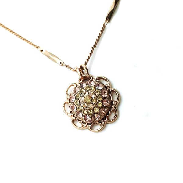 Mariana Necklace Pendant Lovely Floral Pink Champagne & Honey Amber Swarovski Crystals Gypsy Soul Coll.
