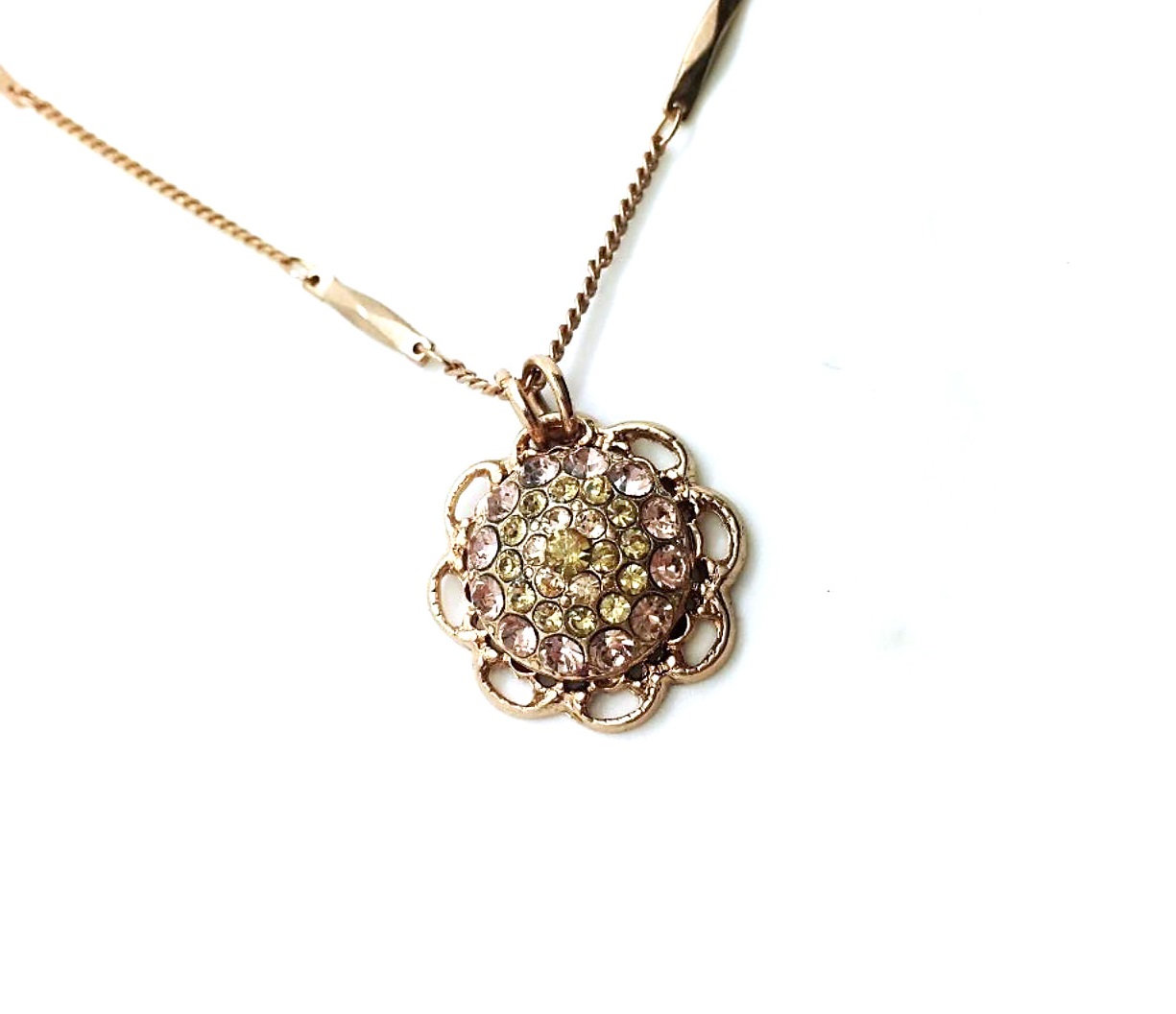 N-5105-3192-RG (3) Mariana Necklace Pendant Lovely Floral Pink Champagne & Honey Amber Swarovski Crystals Gypsy Soul Coll. - Image 1