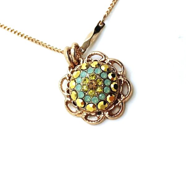 Mariana Necklace Pendant Glitzy Floral Greens & Yellows Austrian Crystals Dancing the Night Away Coll.