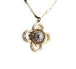 Mariana Necklace Pendant Clover Shaped Golden Shadow, Blue Opal & Comet Argent Lt Swarovski Crystals Rhapsode Odyssey Coll.