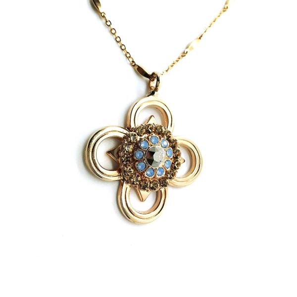 Mariana Necklace Pendant Clover Shaped Golden Shadow, Blue Opal & Comet Argent Lt Swarovski Crystals Rhapsode Odyssey Coll.