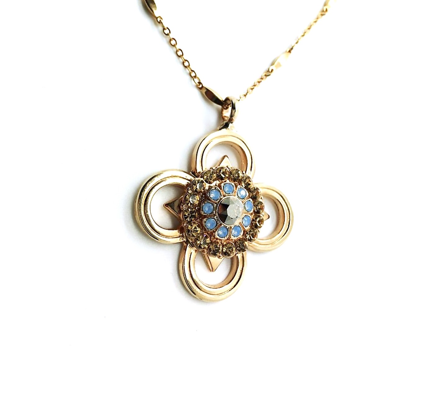 N-5131-4-1092-RG (2) Mariana Necklace Pendant Clover Shaped Golden Shadow, Blue Opal & Comet Argent Lt Swarovski Crystals Rhapsode Odyssey Coll. - Image 1