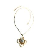 Mariana Necklace Pendant Clover Shaped Golden Shadow, Blue Opal & Comet Argent Lt Swarovski Crystals Rhapsode Odyssey Coll. - Image 2