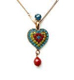 Necklace Pendant By Mariana Woman Heart Shaped Aquamarine and Yellow Swarovski Crystals