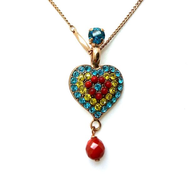 Necklace Pendant By Mariana Woman Heart Shaped Aquamarine and Yellow Swarovski Crystals
