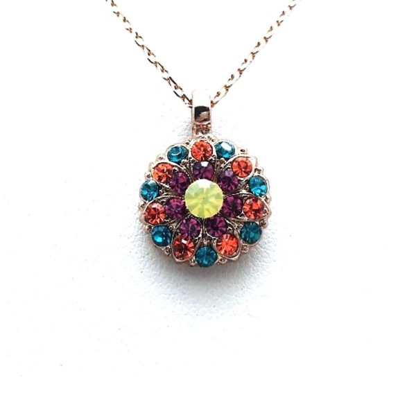 Mariana Necklace Pendant Floral Blues, Oranges, Purples & Yellows Austrian Crystals Masai Africa Coll.